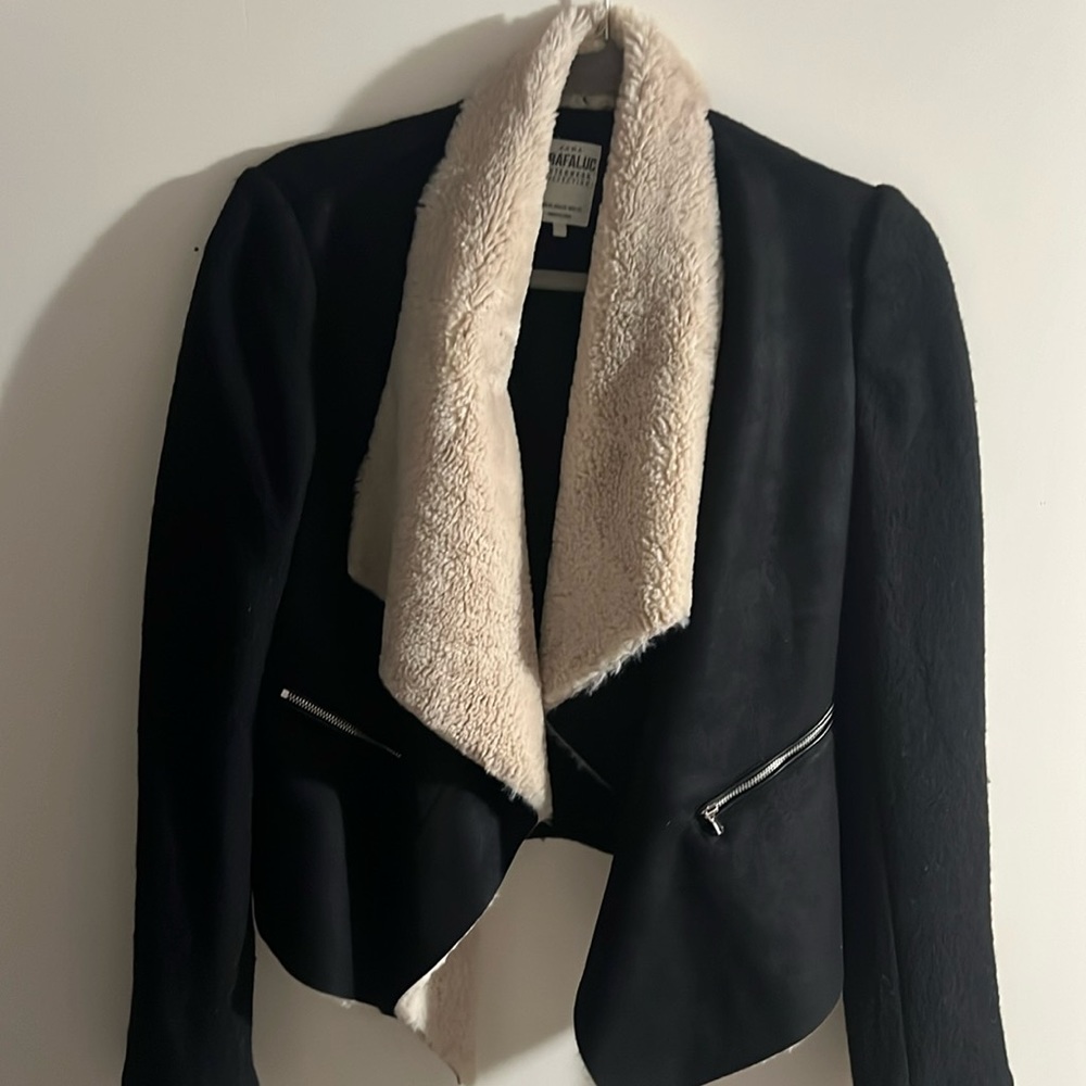 Black jacket with fur collar